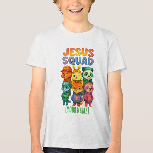 Jesus Squad – Custom Cute Christian Animal Crew Tri-Blend Shirt (Voorkant)