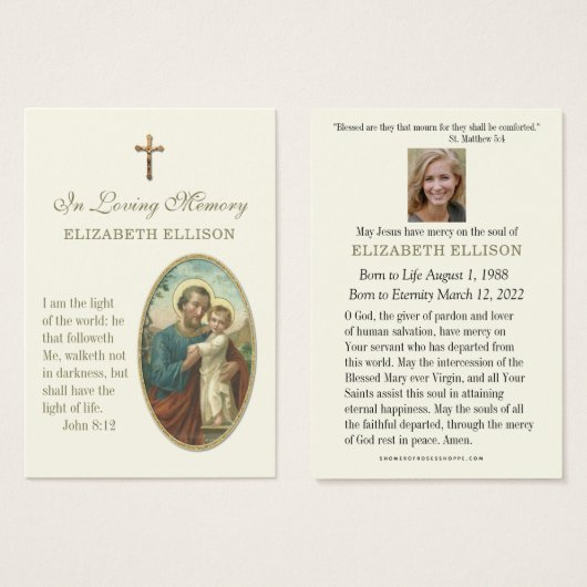Jesus St. Joseph Scripture Funeral Prayer Kaart (Voorkant /achterkant)