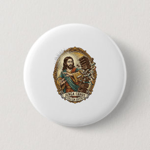 Jesus stort spel Jenga toren spel mislukking humor Ronde Button 5,7 Cm