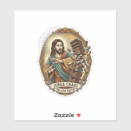 Jesus stort spel Jenga toren spel mislukking humor Sticker (Vel)