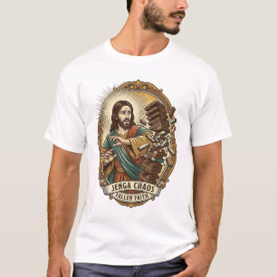 Jesus stort spel Jenga toren spel mislukking humor T-shirt
