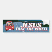 Jesus Take the Wheel Funny Cartoon Christelijk Bumpersticker (Voorkant)