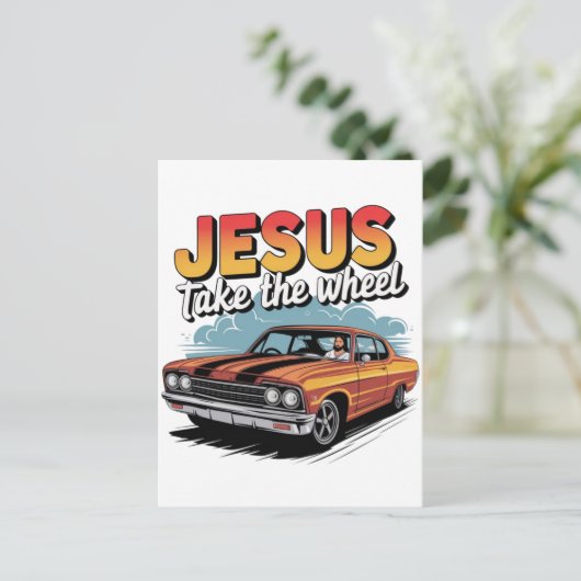 Jesus Take the Wheel  Muscle Car Briefkaart (Staand voorkant)