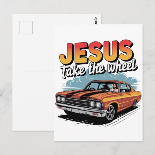 Jesus Take the Wheel  Muscle Car Briefkaart (Voorkant / Achterkant)