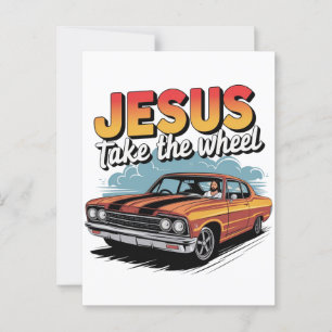 Jesus Take the Wheel  Muscle Car Briefkaart