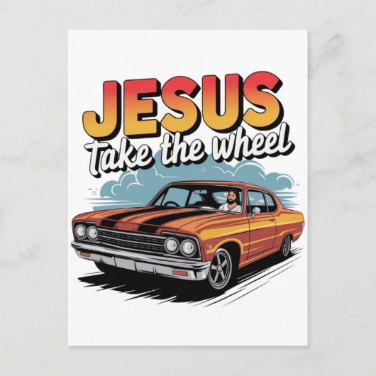 Jesus Take the Wheel  Muscle Car Briefkaart (Voorkant)