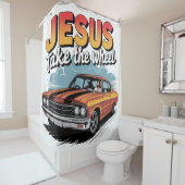 Jesus Take the Wheel Muscle Car Douchegordijn (In situ)