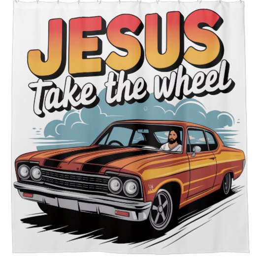 Jesus Take the Wheel Muscle Car Douchegordijn (Voorkant)