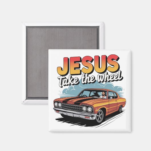 Jesus Take the Wheel Muscle Car Magneet (Voorkant / Achterkant)