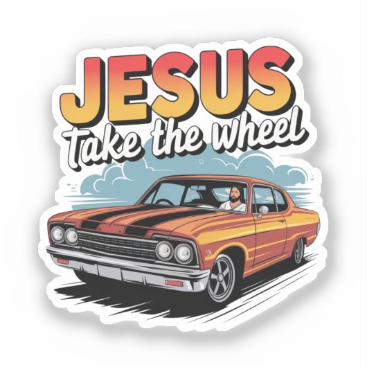 Jesus Take the Wheel Muscle Car Sticker (Voorkant)