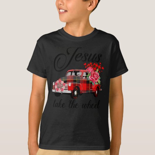 Jesus Take The Wheel Red Truck Christmas God Belie T-shirt (Voorkant)