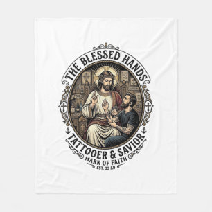 Jesus Tattoo Artist Studio T-Shirt Inspirerend F Fleece Deken