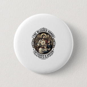 Jesus Tattoo Artist Studio T-Shirt Inspirerend F Ronde Button 5,7 Cm