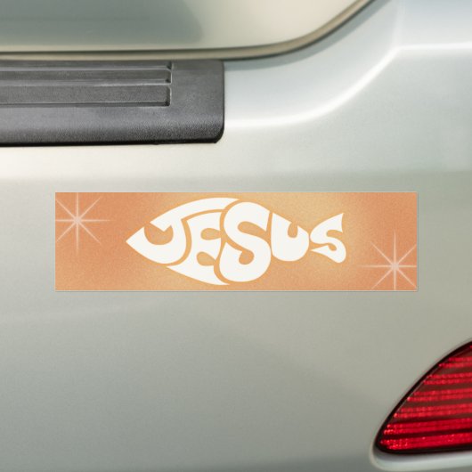 Jesus Tekst in Vis Vorm Oranje Achtergrond Bumpersticker (Op auto)