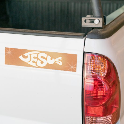 Jesus Tekst in Vis Vorm Oranje Achtergrond Bumpersticker (Op Truck)