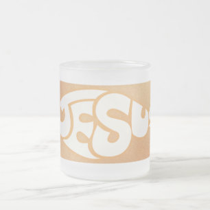 Jesus Tekst in Vis Vorm Oranje Achtergrond Matglas Koffiemok