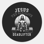 Jesus The Deadlifter - Jesus Deadlifting Christian Ronde Sticker (Voorkant)