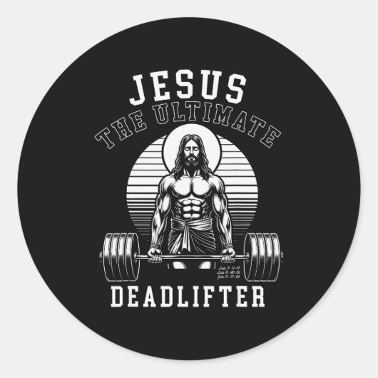 Jesus The Deadlifter - Jesus Deadlifting Christian Ronde Sticker (Voorkant)