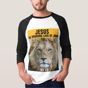 JESUS THE ROARING LION OF JUDAH, REV 5:5 T-SHIRTs