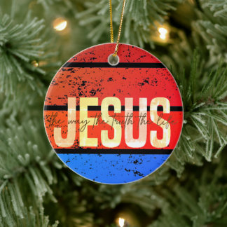 Jesus, The Way, The Truth, The Life Retro Sunset Keramisch Ornament
