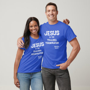 Jesus Trauma Terminator Bijbel Christelijk Blauw T-shirt