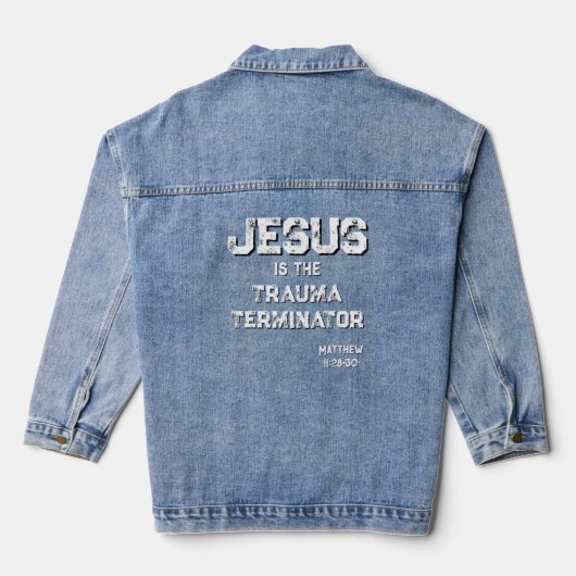 Jesus Trauma Terminator Bijbel Grunge Christelijk Denim Jacket (Achterkant)
