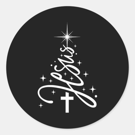 Jesus Tree Christian Christmas Faith Snowflakes Cr Ronde Sticker (Voorkant)