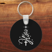 Jesus Tree Christian Christmas Faith Snowflakes Cr Sleutelhanger (Voorkant)