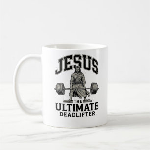 Jesus ultieme deadlifter vintage gym shirt ontwerp koffiemok