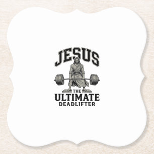 Jesus ultieme deadlifter vintage gymshirt ontwerp kartonnen onderzetters