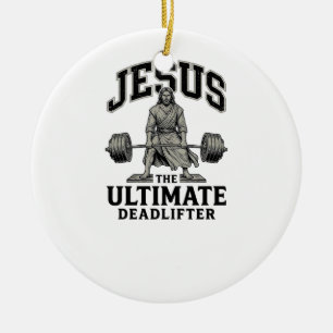 Jesus ultieme deadlifter vintage gymshirt ontwerp keramisch ornament