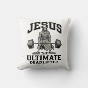 Jesus ultieme deadlifter vintage gymshirt ontwerp kussen