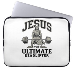 Jesus ultieme deadlifter vintage gymshirt ontwerp laptop sleeve