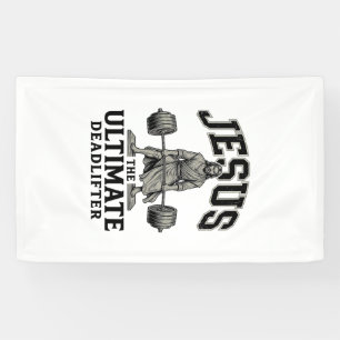 Jesus ultieme deadlifter vintage gymshirt ontwerp spandoek