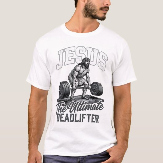 Jesus ultieme deadlifter vintage vector shirt Des (Voorkant)