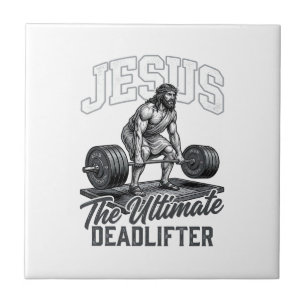 Jesus ultieme deadlifter vintage vector shirt Des Tegeltje