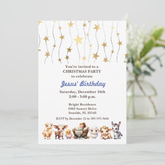 Jesus' verjaardag Kerstfeest uitnodiging (Staand voorkant)