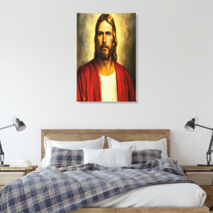 Jesus Vintage witte en rode outfit onscherp Canvas Afdruk