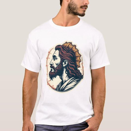 Jesus Vis Embleem Vintage Gravure T-shirt 2 (Voorkant)
