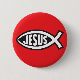 Jesus Vis Geheim Symbool Ichthys ΙΧΘΥΣ God Zoon Ro Ronde Button 5,7 Cm