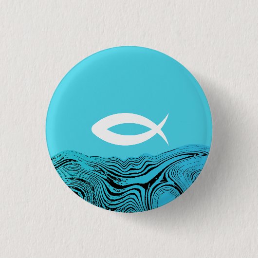 Jesus Vis Golvende Wateren Ronde Button 3,2 Cm (Voorkant)