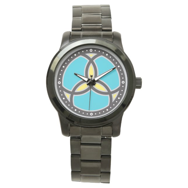 Jesus Vis Trinity Gebrandschilderd Logo Horloge (Voorkant)