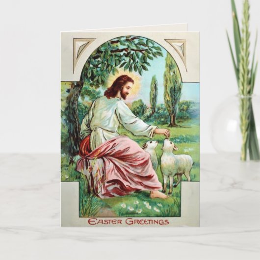 Jesus voeden de lammeren aangepaste Christelijk Pa Feestdagen Kaart (Voorkant)