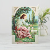 Jesus Voedende Lammeren Aangepaste Christelijk Pas Feestdagenkaart (Staand voorkant)