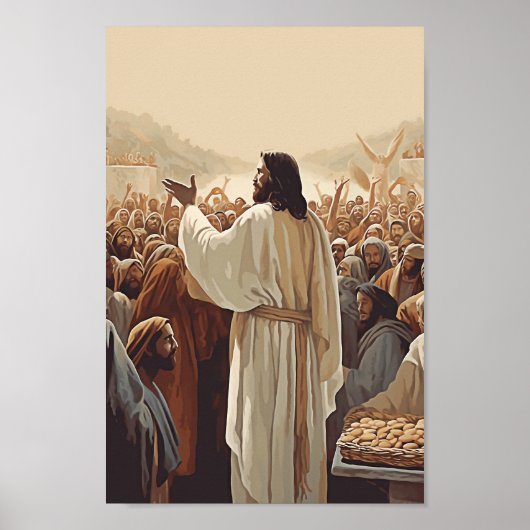 Jesus voedt het 5000 Poster Christelijke wanddecor (Voorkant)