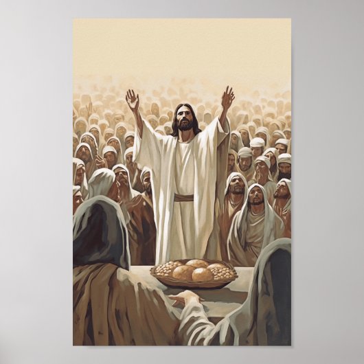 Jesus voedt het 5000 Poster Christelijke wanddecor (Voorkant)