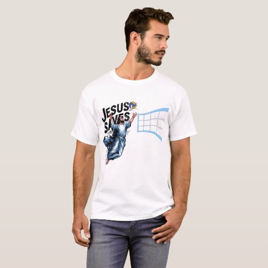 Jesus Volleyball redt Christelijk geloof T-shirt (Voorkant volledig)
