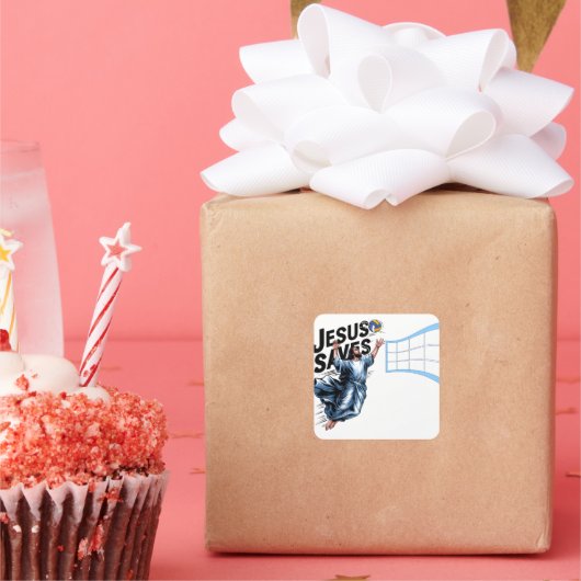 Jesus Volleyball redt Christelijk geloof Vierkante Sticker (Feest)