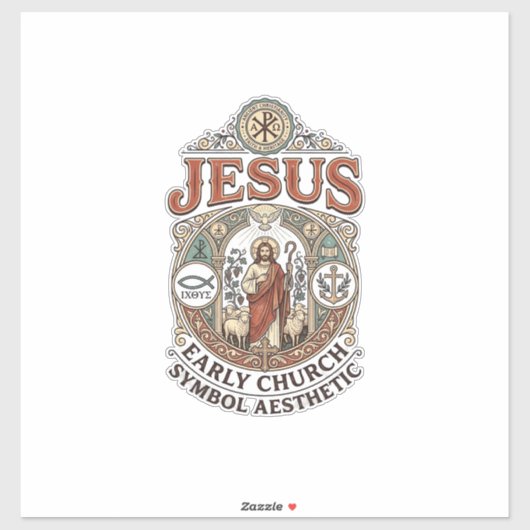 Jesus vroeg christelijk symbool esthetisch Jesus v Sticker (Vel)