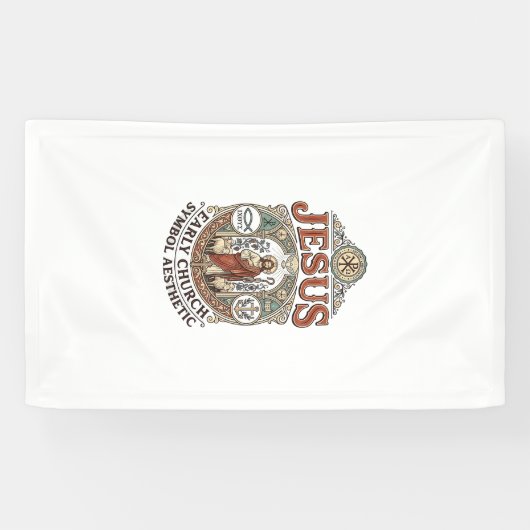 Jesus vroeg christelijk symbool esthetisch Jezus v Spandoek (Horizontaal)